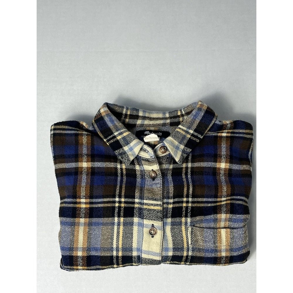 Madewell Flannel Shirt Womens Size Small Fuller‎ Ex-Boyfriend Blue Plaid Button